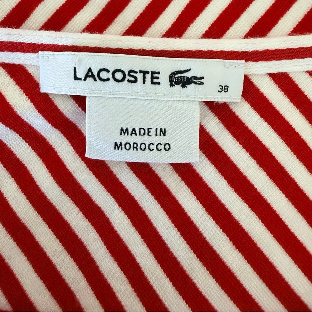 Lacoste Red and White Diagonal Stripe Long Sleeve Top with side zippers | 38 - Picture 6 of 6